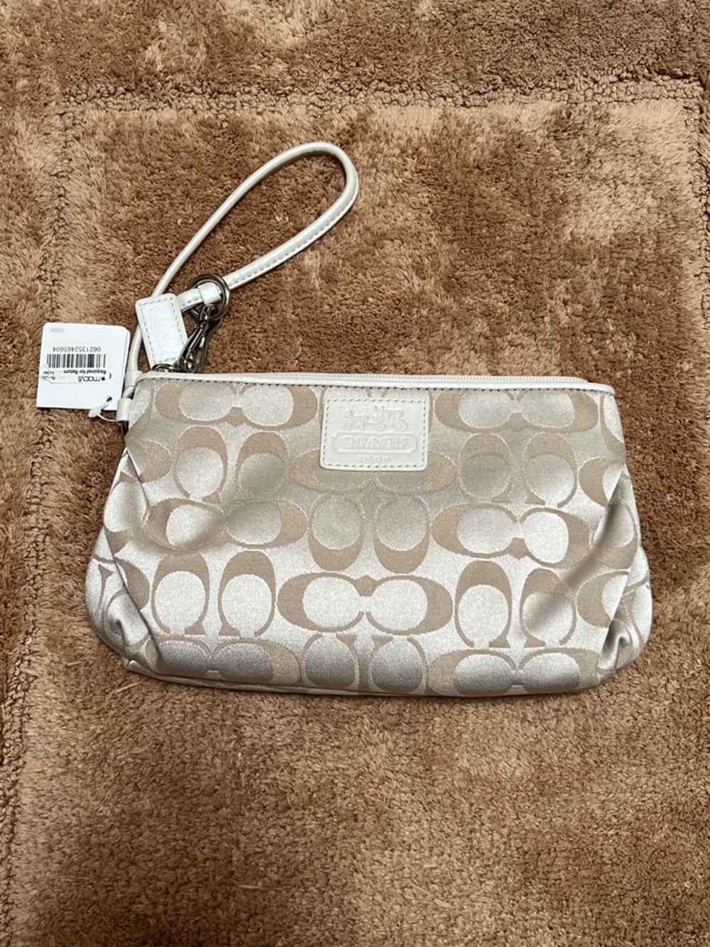 Coach Signature Wristlet in Shimmery Champagne Beige